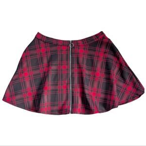 Hot Topic Women's Vintage Y2K Grunge Red Plaid O Ring Zip Skater Skirt XL